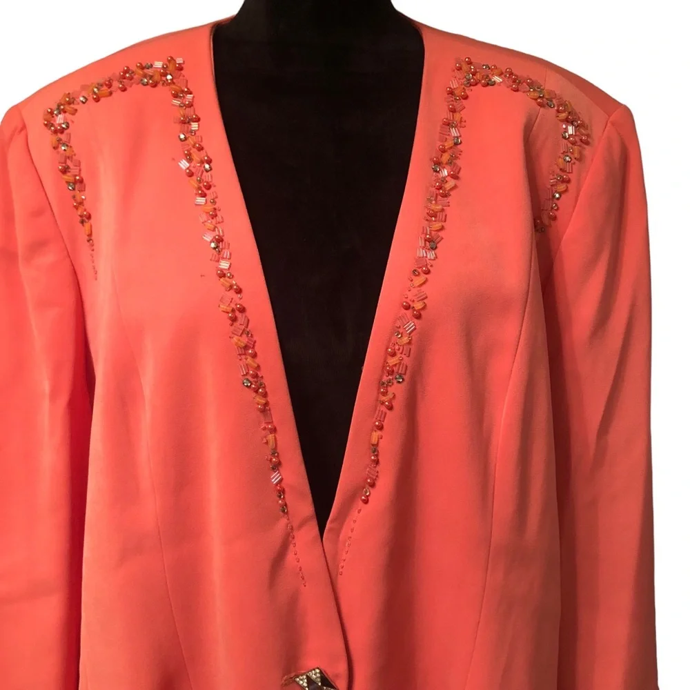 St. Anthony Evening Coral Beaded Dress Jacket size 24W - Picture 4 of 11
